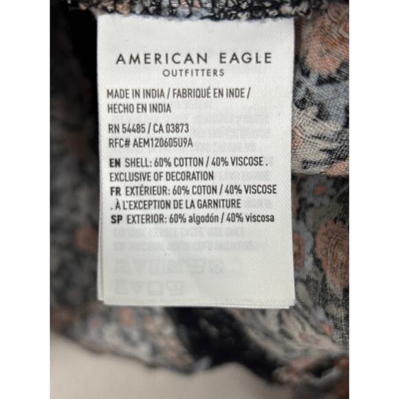 American Eagle Womens Top Sz Small Black Moody Floral Boho Cottagecore Whimsy - Picture 8 of 10